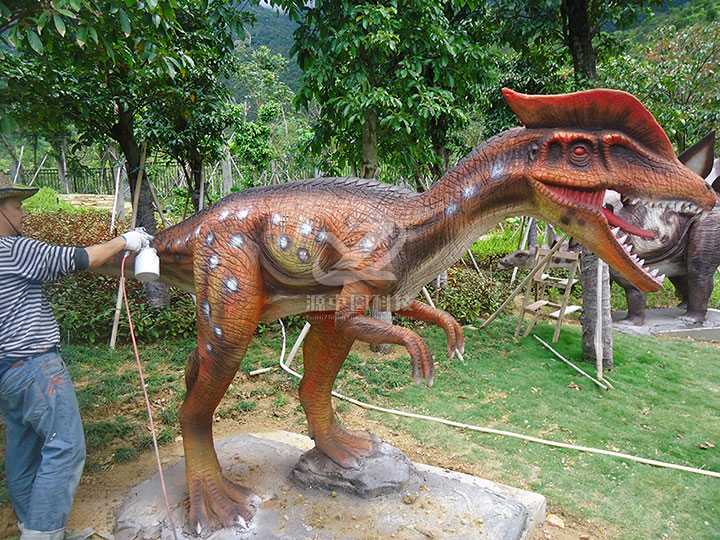 水泥雙冠龍雕塑，水泥恐龍雕塑